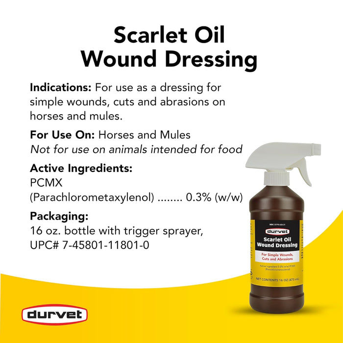 Durvet Scarlet Oil Wound Dressing Spray for Horses Livestock Wound Care 16 oz.