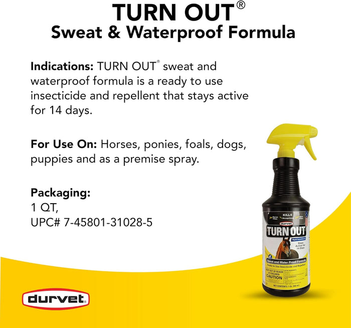 Durvet Turn Out Sweat Insecticide & Fly Repellent Spray 32 oz. for Horses & Dogs