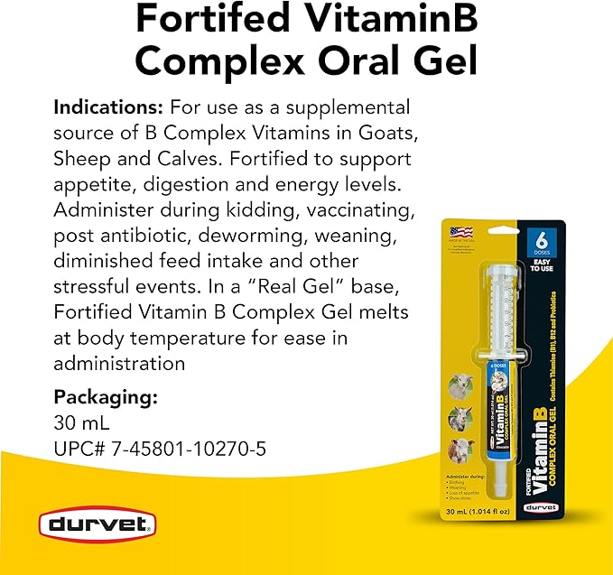 Durvet Vitamin B Complex Oral Gel for Goats Sheep & Calves 30 mL