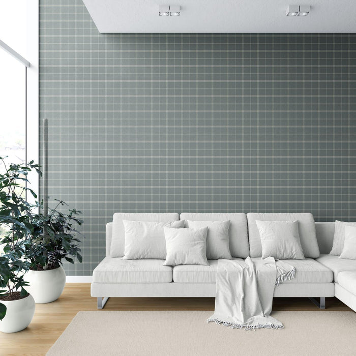 Geometric Plaid Checkered Shower Toilet Wallpaper (Blue-Gray)