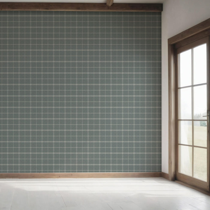 Geometric Plaid Checkered Bedroom Wallpaper (Blue-Gray)