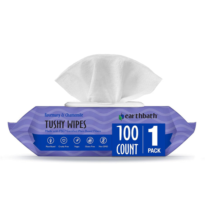 Earthbath Tushy Pet Wipes Rosemary & Chamomile Cruelty-Free 100 Count