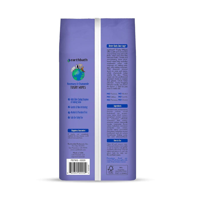 Earthbath Tushy Pet Wipes Rosemary & Chamomile Cruelty-Free 100 Count