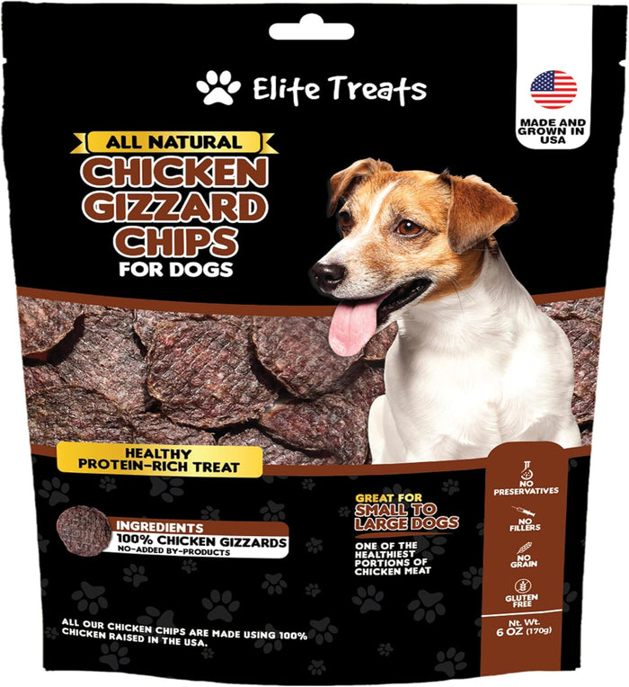 Elite Treats Chicken Gizzard Chips Dog Treats USA Made Training Treats 6 oz.