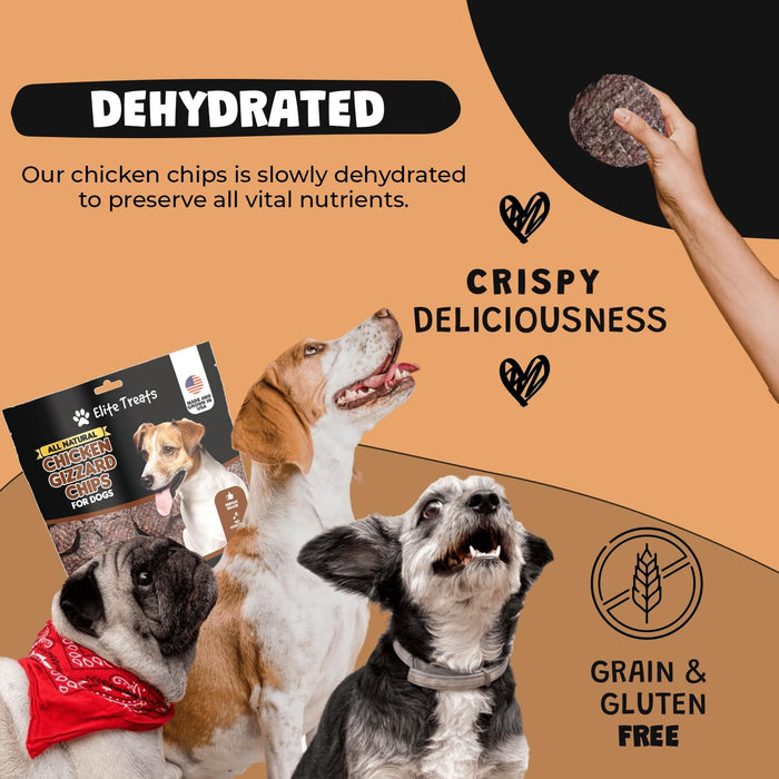 Elite Treats Chicken Gizzard Chips Dog Treats USA Made Training Treats 6 oz.