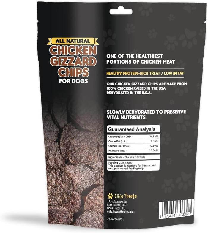 Elite Treats Chicken Gizzard Chips Dog Treats USA Made Training Treats 6 oz.