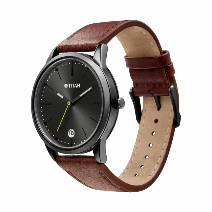 Elmnt Anthracite Dial Leather Strap Watch