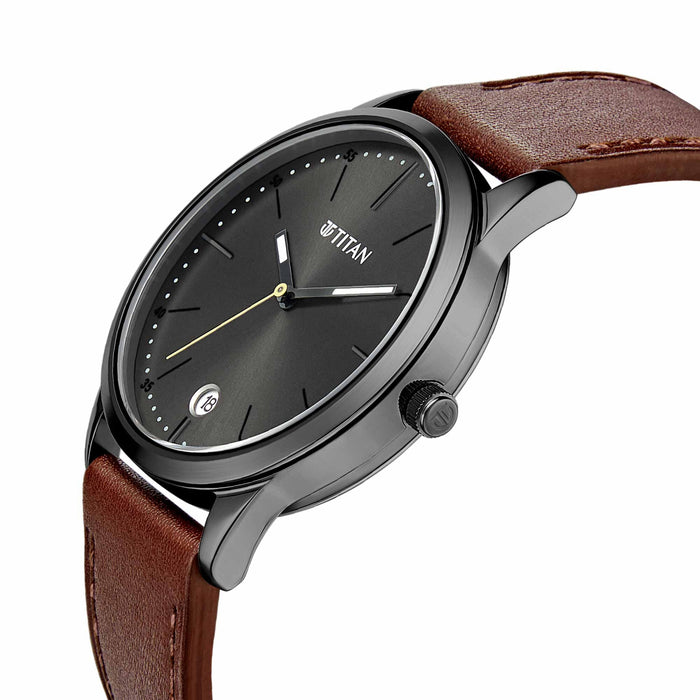 Elmnt Anthracite Dial Leather Strap Watch