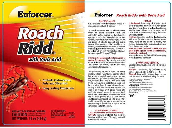 Enforcer Roach Ridd with Boric Acid 16 oz Roach Ant Silverfish Killer Powder 2-Pack