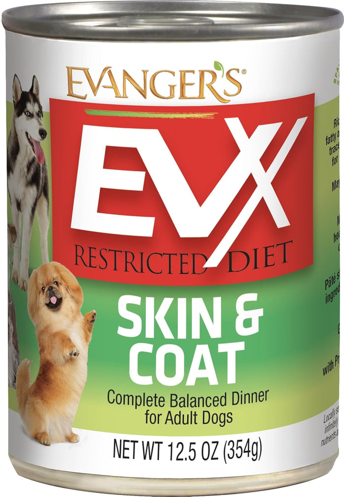 EVX Restricted Diet Skin & Coat Dog Food 12.5 oz Omega Fatty Acids & Zinc 12PCK