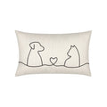 Ivory pillow with stitched dog and cat design lumbar size for outdoor and indoor décor