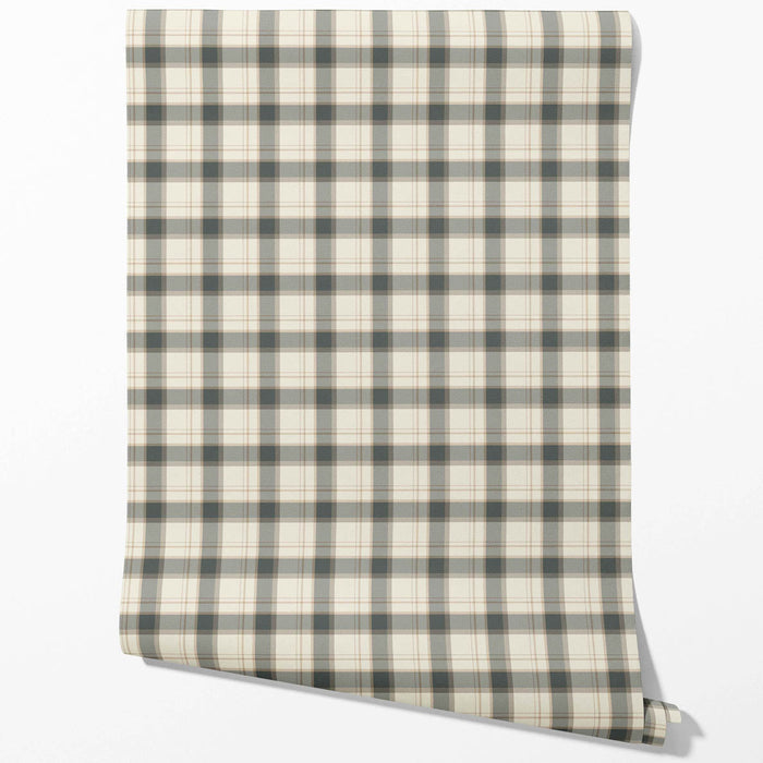 Neutral Geometric Plaid Checkered Traditional Wallpaper (Charcoal Black/ Off-White/ Beige)