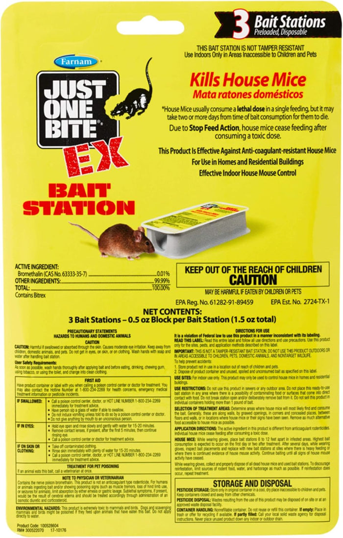 Farnam Just One Bite EX Bait Station 3-Pack Catches House Mice Bromethalin