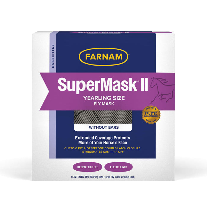 Farnam SuperMask II Yearling Fly Mask No Ears Secure Double-Latch Eye Protection