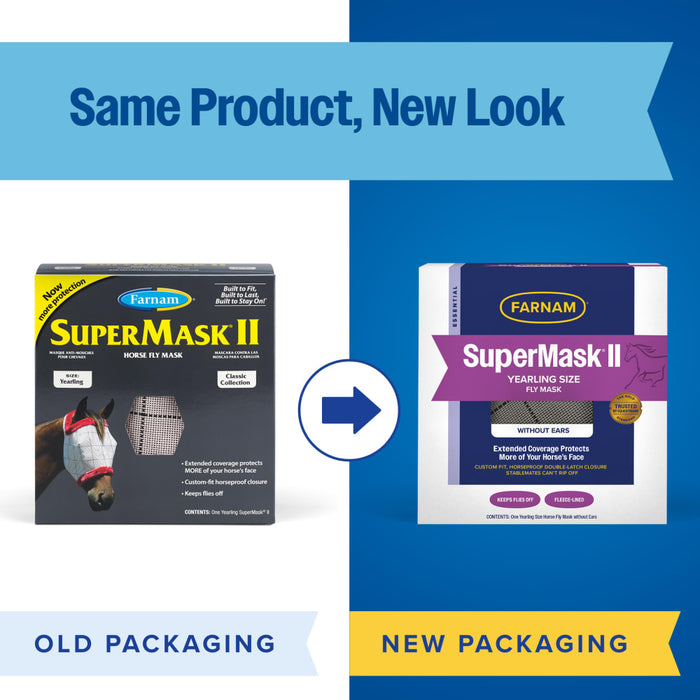 Farnam SuperMask II Yearling Fly Mask No Ears Secure Double-Latch Eye Protection