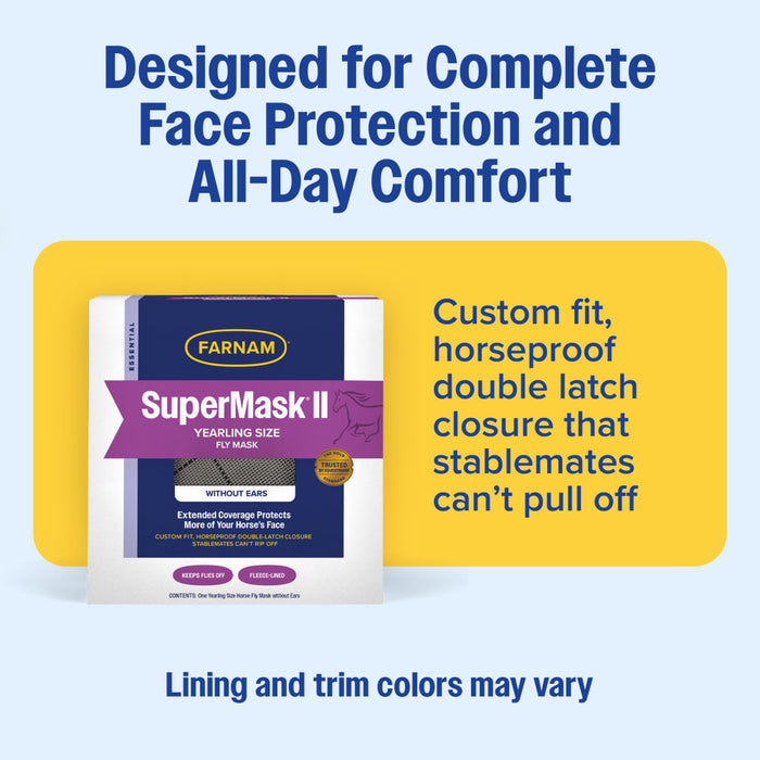Farnam SuperMask II Yearling Fly Mask No Ears Secure Double-Latch Eye Protection