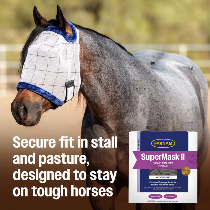 Farnam SuperMask II Yearling Fly Mask No Ears Secure Double-Latch Eye Protection