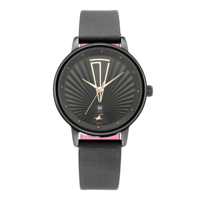 Fastrack  - Ruffles Black Dial Leather Strap Watch 6206NL02