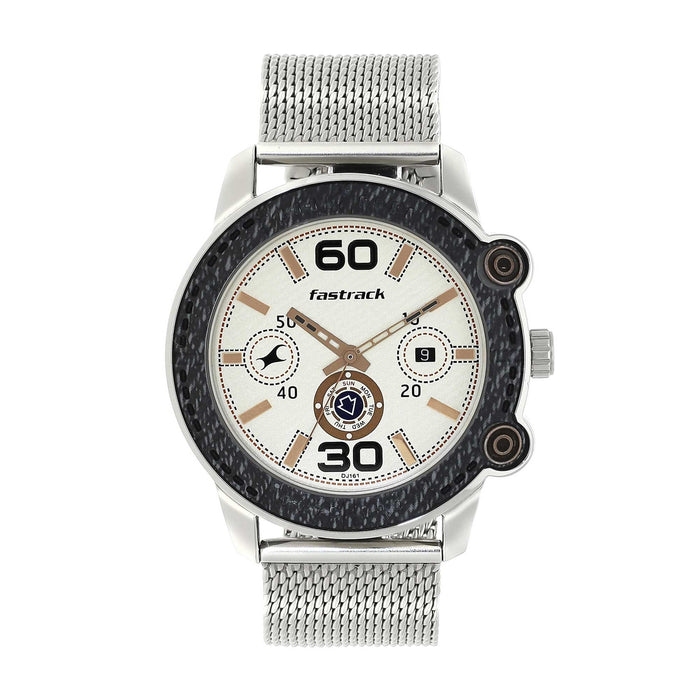 Fastrack Beige Dial Silver Stainless Steel Strap Watch 3188KM02