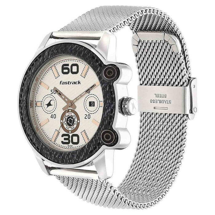 Fastrack Beige Dial Silver Stainless Steel Strap Watch 3188KM02
