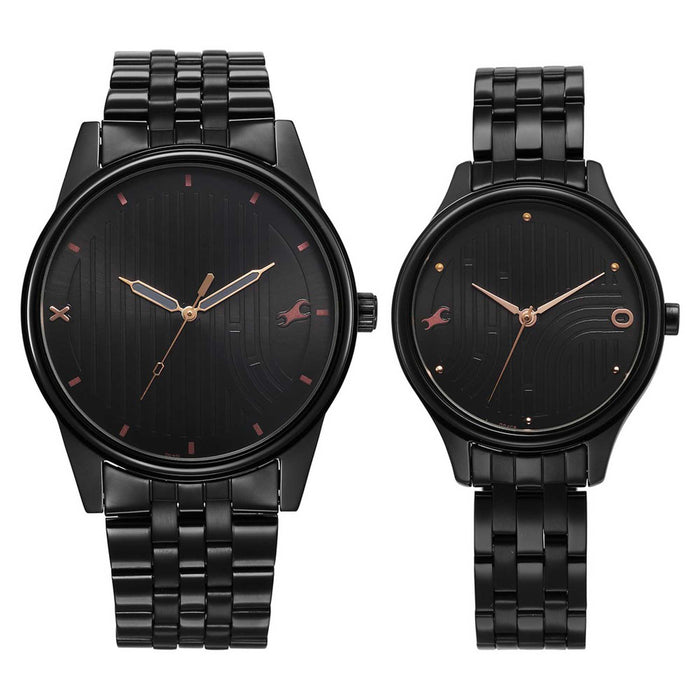 Fastrack Black Round Dial Black Strap Watch For Pair