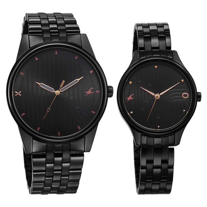 Fastrack Black Round Dial Black Strap Watch For Pair
