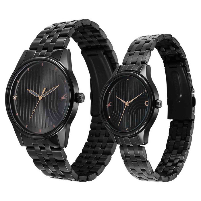 Fastrack Black Round Dial Black Strap Watch For Pair