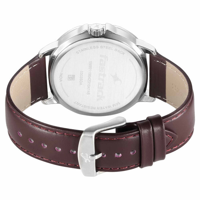 Fastrack Blue Round Dial Brown Strap Watch For Guys
