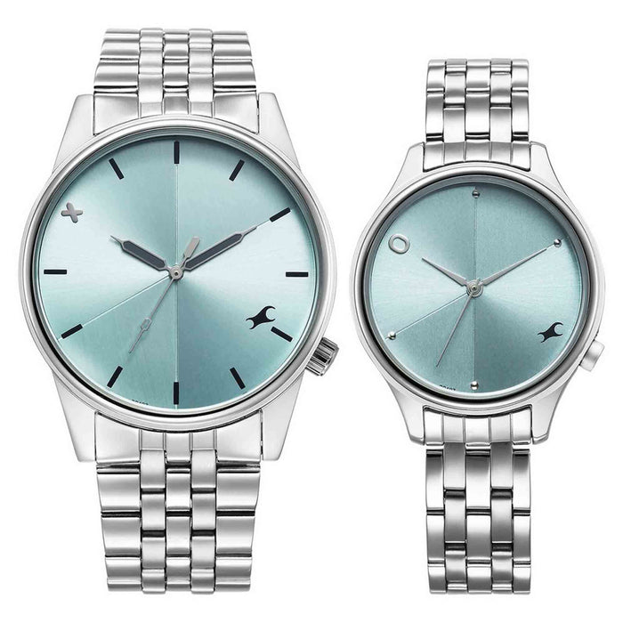 Fastrack Blue Round Dial Silver Strap Watch For Pair