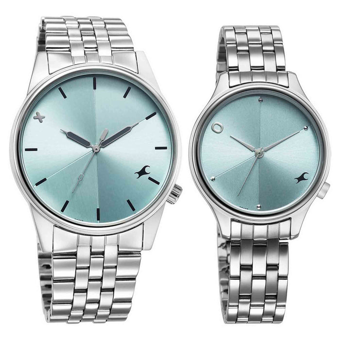 Fastrack Blue Round Dial Silver Strap Watch For Pair