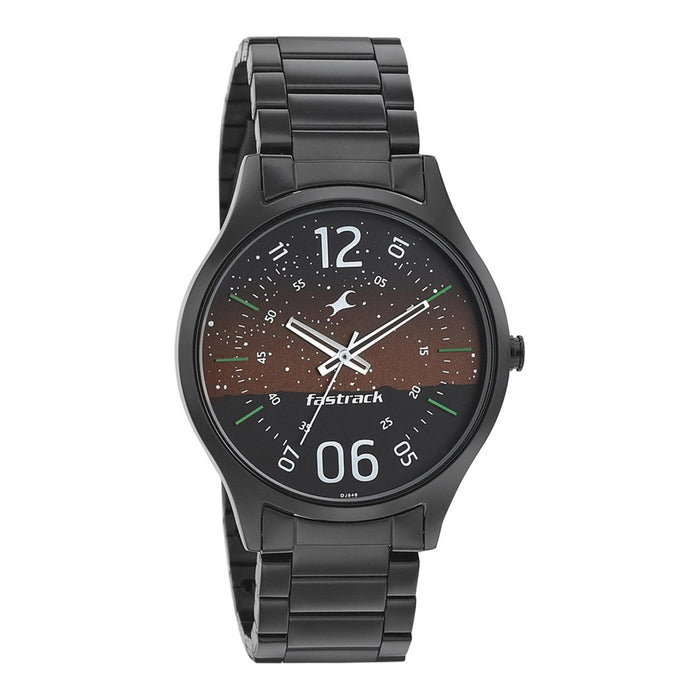 Fastrack Brown Dial Black Band Analog Stainless Steel Watch For Men -NR3184NM01