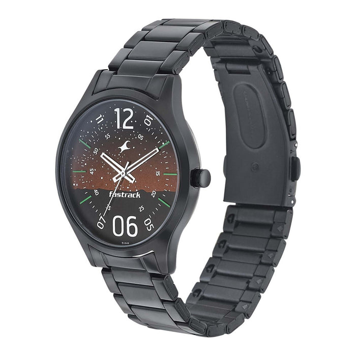 Fastrack Brown Dial Black Band Analog Stainless Steel Watch For Men -NR3184NM01