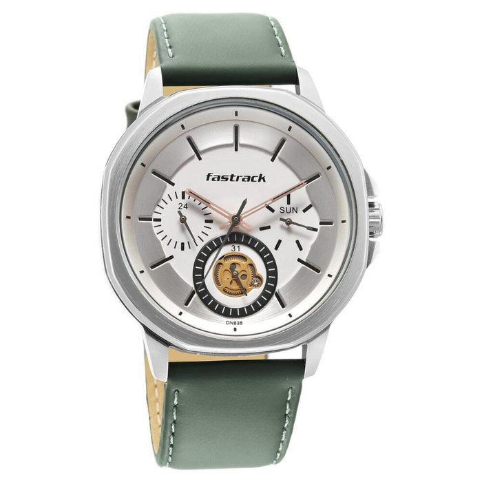 Fastrack Exuberant Quartz Multifunction White Dial Leather Strap Watch for Guys