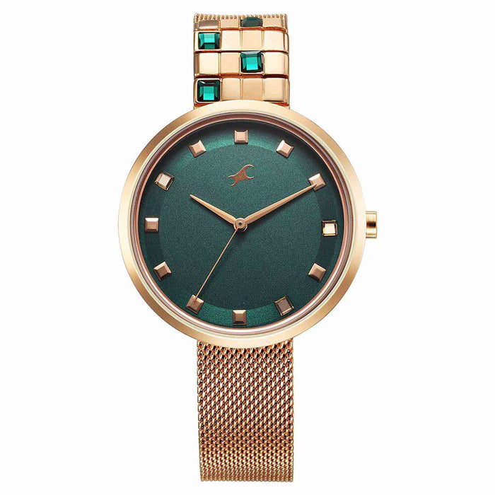 Fastrack Fleek Quartz Analog Green Dial Stainless Steel Strap Watch for Girls