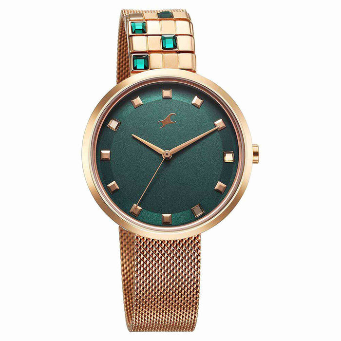 Fastrack Fleek Quartz Analog Green Dial Stainless Steel Strap Watch for Girls