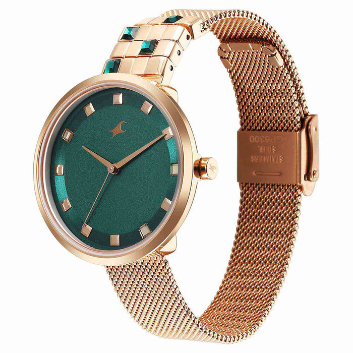 Fastrack Fleek Quartz Analog Green Dial Stainless Steel Strap Watch for Girls