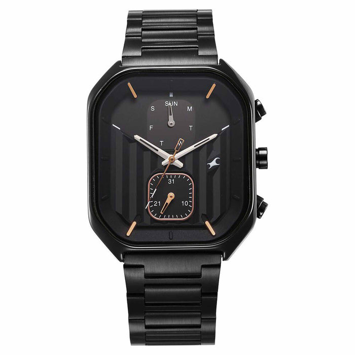 Fastrack Fleek Quartz Multifunction Black Dial Stainless Steel Strap Watch For Guys