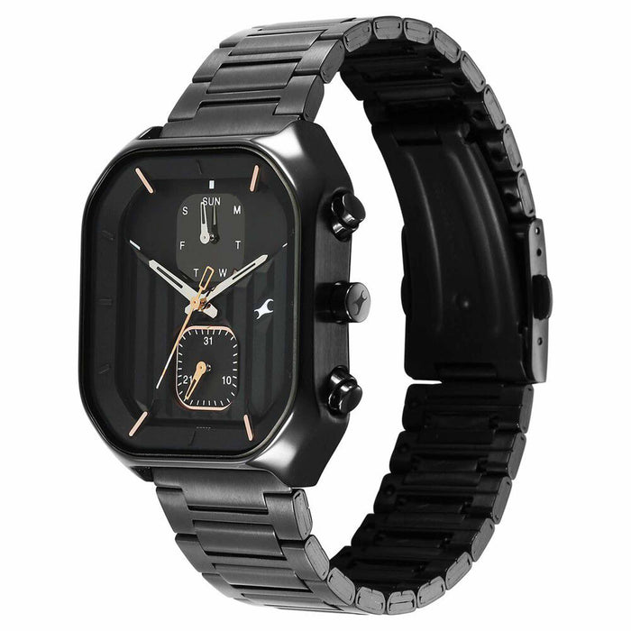 Fastrack Fleek Quartz Multifunction Black Dial Stainless Steel Strap Watch For Guys