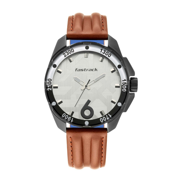 Fastrack Hitlist Quartz Analog White Dial Leather Strap Watch for Guys