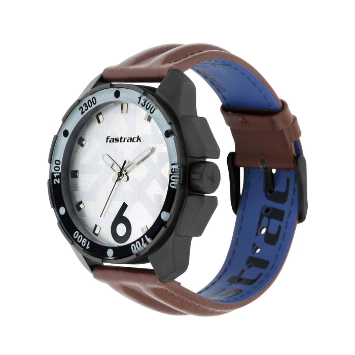Fastrack Hitlist Quartz Analog White Dial Leather Strap Watch for Guys