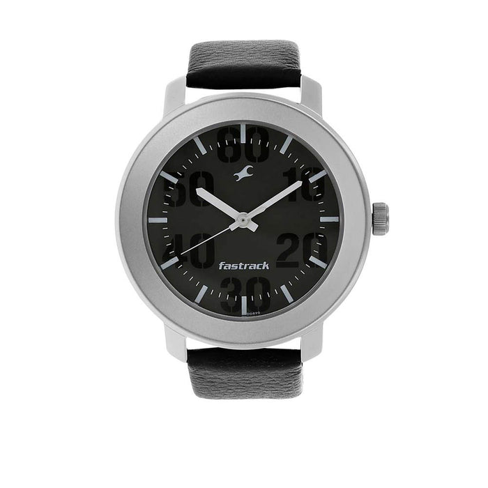Fastrack Men's Quartz Watch with Analog Display and Leather Bracelet 3121SL02, Black, Modern