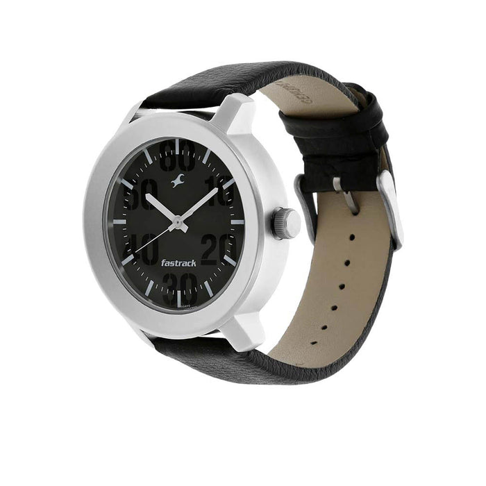 Fastrack Men's Quartz Watch with Analog Display and Leather Bracelet 3121SL02, Black, Modern