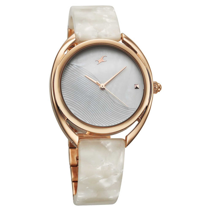 Fastrack Silver Round Dial Two Toned Strap Watch For Ladies