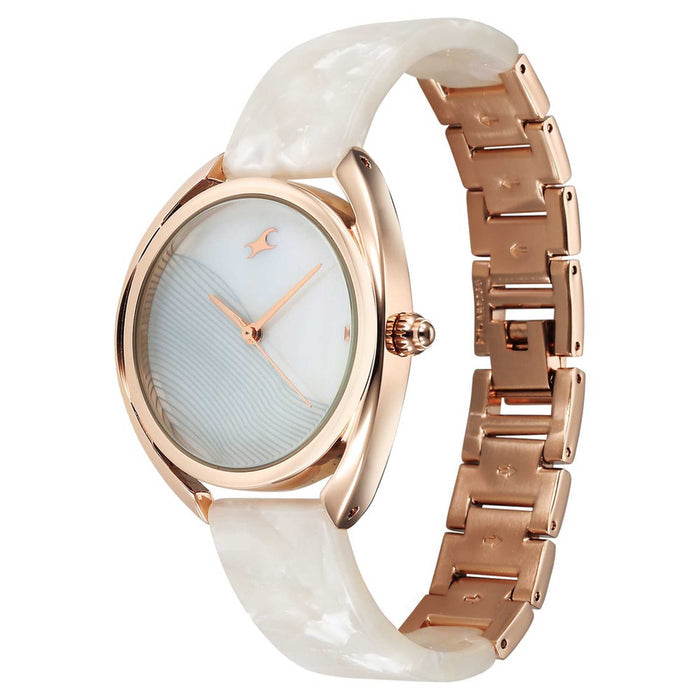 Fastrack Silver Round Dial Two Toned Strap Watch For Ladies