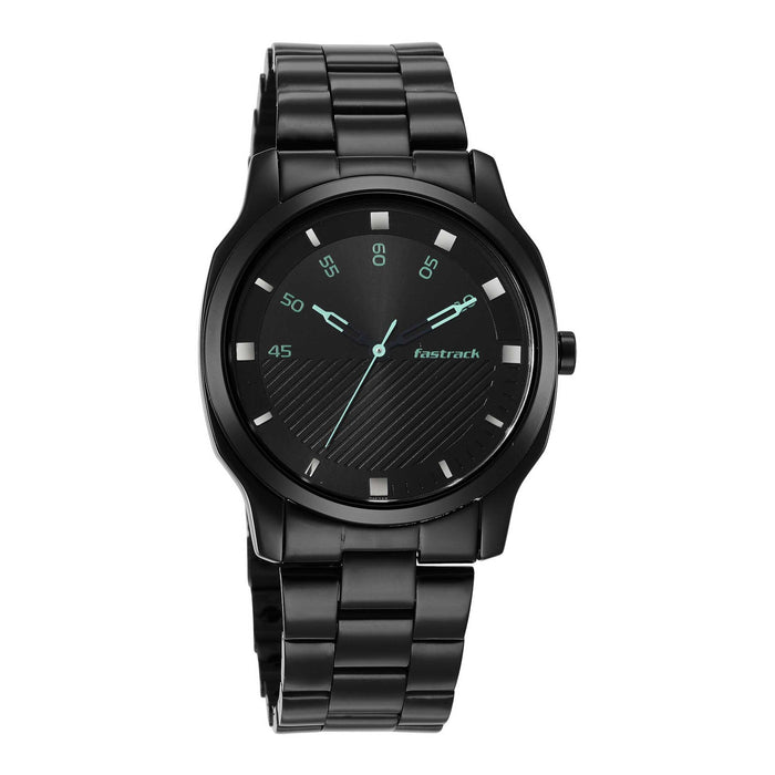 Fastrack Stunners Quartz Analog Black Dial Stainless Steel Strap Watch for Guys