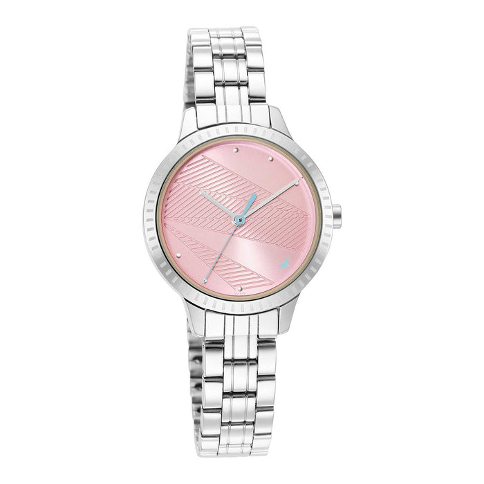 Fastrack Stunners Quartz Analog Pink Dial Metal Strap Watch for Girls