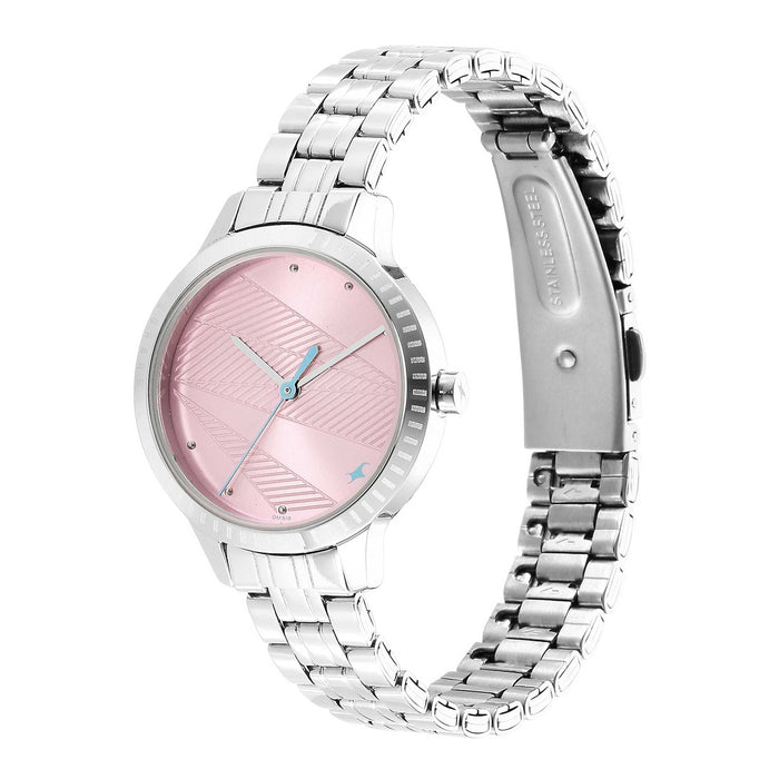 Fastrack Stunners Quartz Analog Pink Dial Metal Strap Watch for Girls
