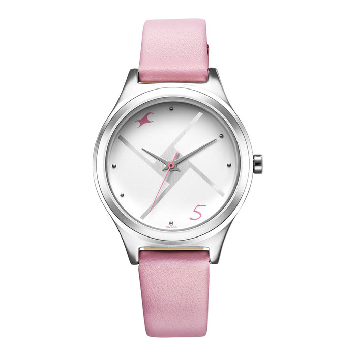 Fastrack Stunners Silver Dial Leather Strap Watch for Girls 6152SL08