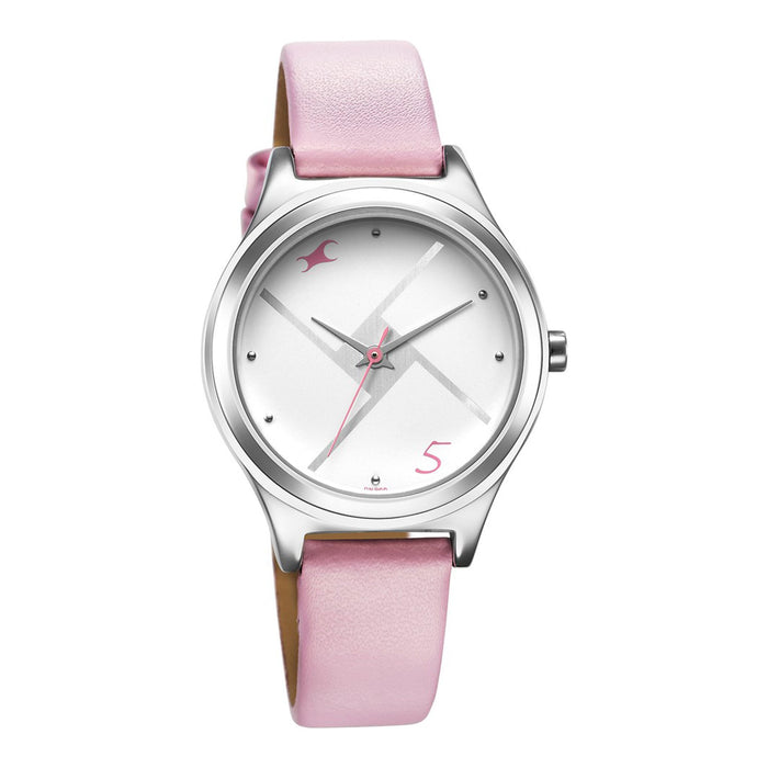 Fastrack Stunners Silver Dial Leather Strap Watch for Girls 6152SL08