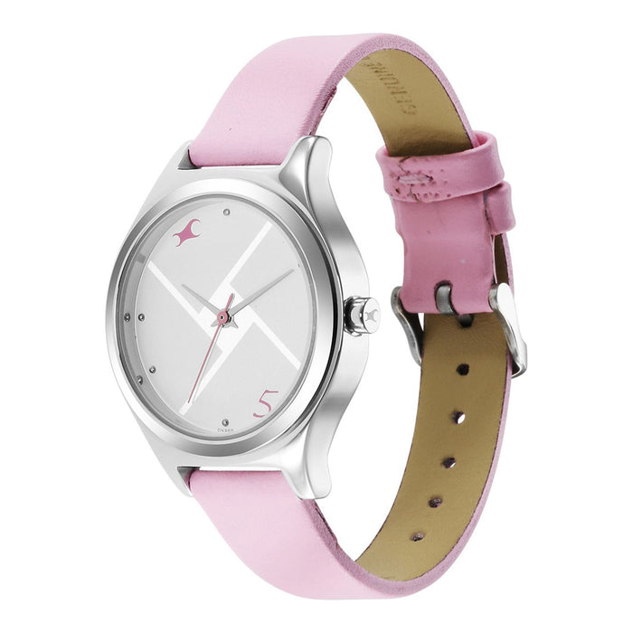 Fastrack Stunners Silver Dial Leather Strap Watch for Girls 6152SL08